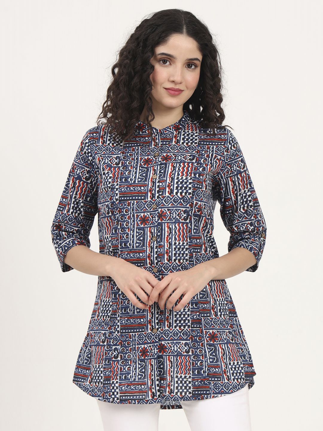 Divena Women Cotton Printed Mandarin Collar Roll-Up Sleeves Shirt Style Longline Top, Blue
Divena Women Cotton Printed Mandarin Collar Roll-Up Sleeves Shirt Style Longline Top, Blue