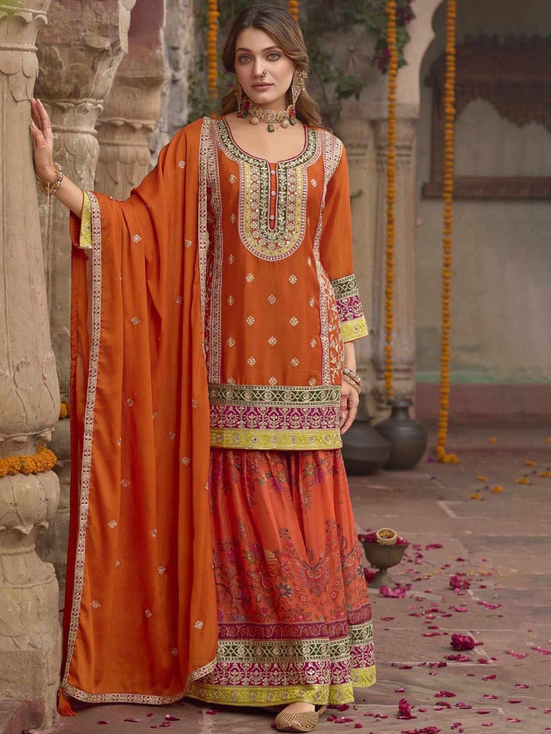 AUTUMN LANE Floral Embroidered Pure Cotton Straight Kurti with Sharara & Dupatta, Orange
AUTUMN LANE Floral Embroidered Pure Cotton Straight Kurti with Sharara & Dupatta, Orange