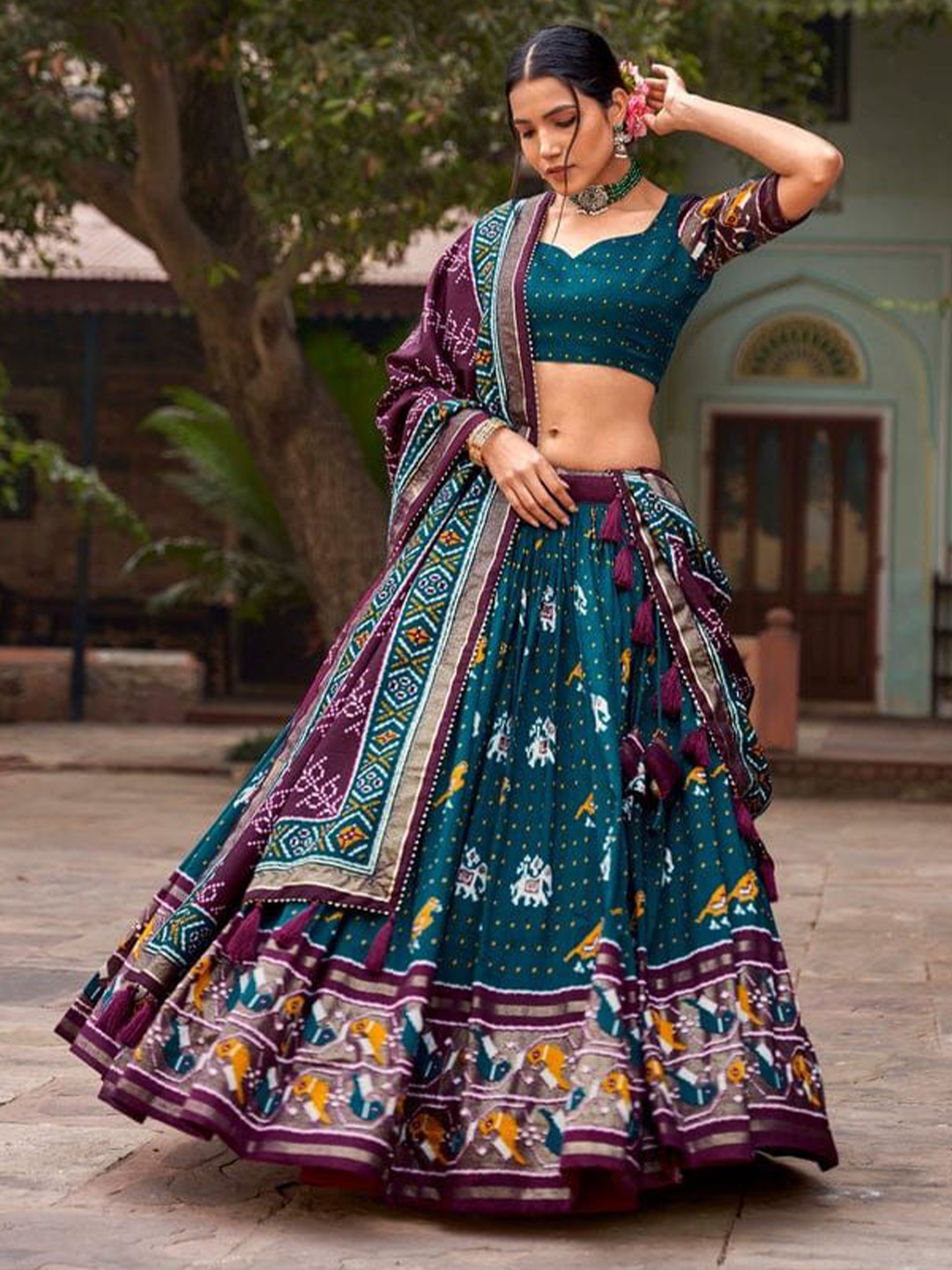 RADHVI BIZ Printed Silk Ready to Wear Lehenga & Semi-Stitched Blouse With Dupatta, Teal
RADHVI BIZ Printed Silk Ready to Wear Lehenga & Semi-Stitched Blouse With Dupatta, Teal