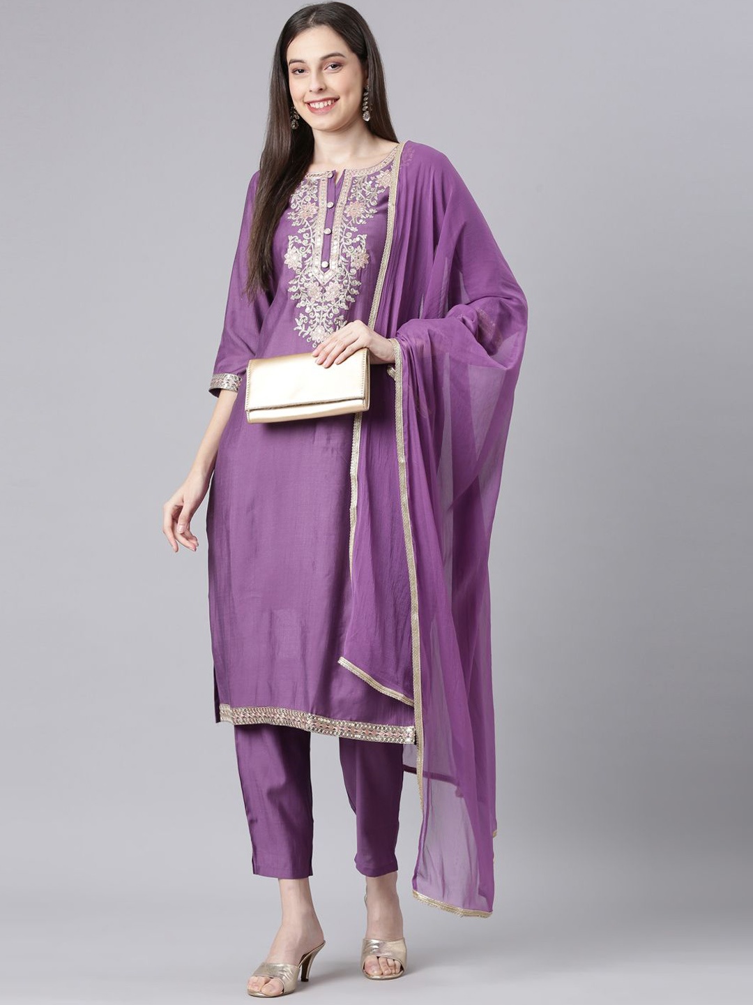 Neerus Women Embroidered Regular Zardozi Kurta with Trousers & With Dupatta, Lavender
Neerus Women Embroidered Regular Zardozi Kurta with Trousers & With Dupatta, Lavender