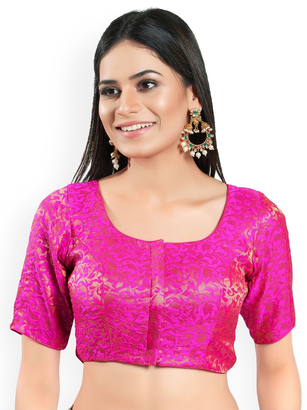 VAMAS - THE DESIGNER BLOUSES Woven Design Brocade Round Neck Padded Saree Blouse, Pink
VAMAS - THE DESIGNER BLOUSES Woven Design Brocade Round Neck Padded Saree Blouse, Pink