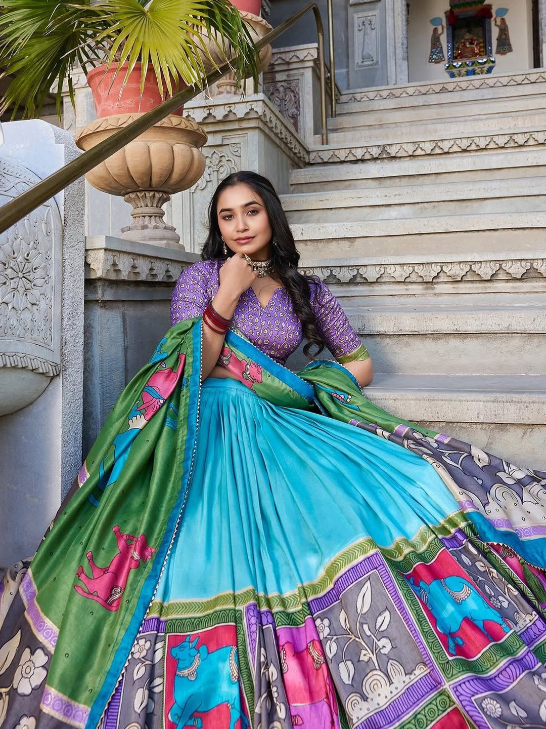 RADHVI BIZ Printed Kalamkari Ready to Wear Lehenga & Semi-Stitched Blouse With Dupatta, Teal
RADHVI BIZ Printed Kalamkari Ready to Wear Lehenga & Semi-Stitched Blouse With Dupatta, Teal