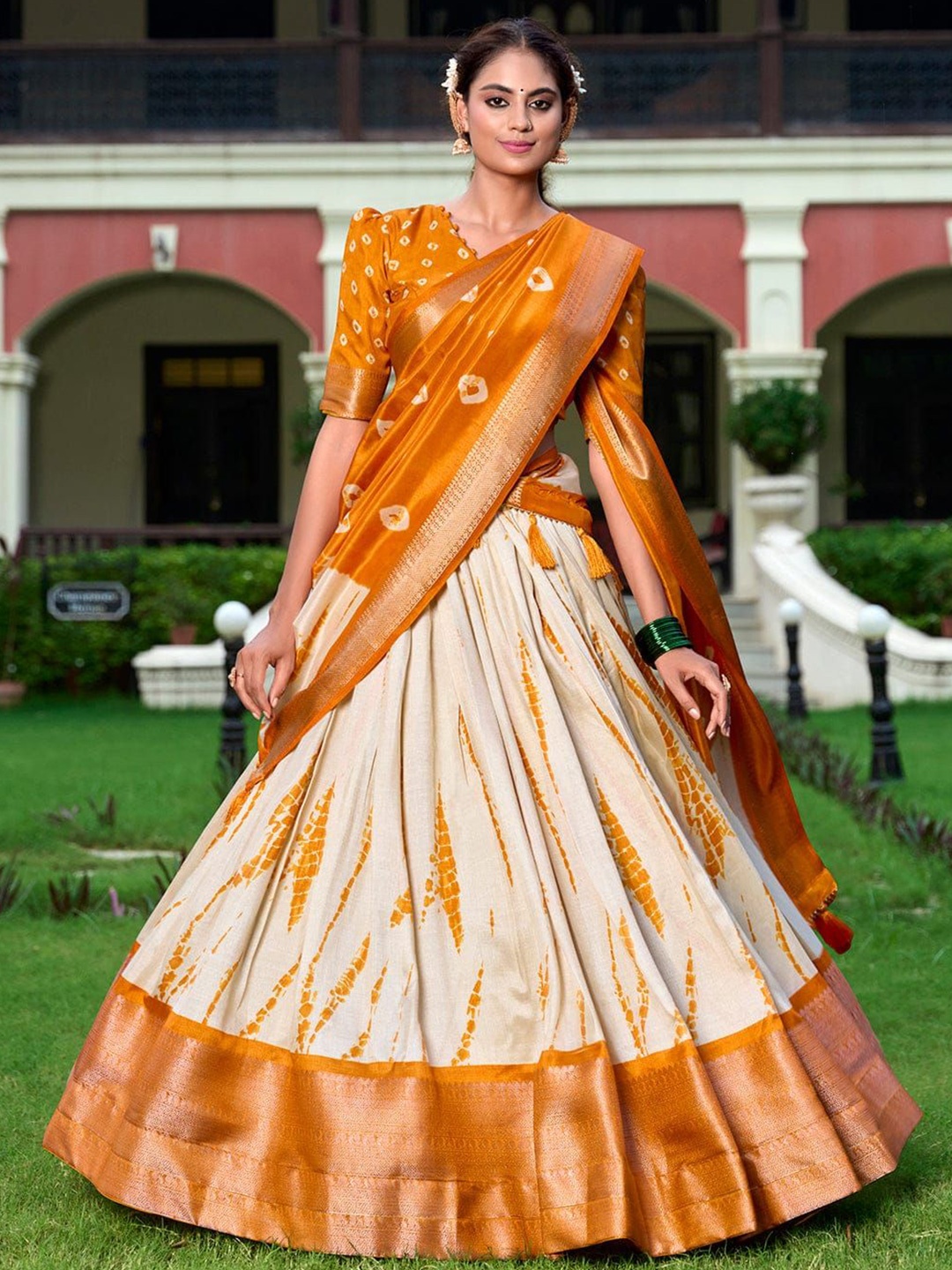 RADHVI BIZ Floral Printed Ready to Wear Silk Lehenga & Semi-Stitched Blouse With Dupatta, Orange
RADHVI BIZ Floral Printed Ready to Wear Silk Lehenga & Semi-Stitched Blouse With Dupatta, Orange