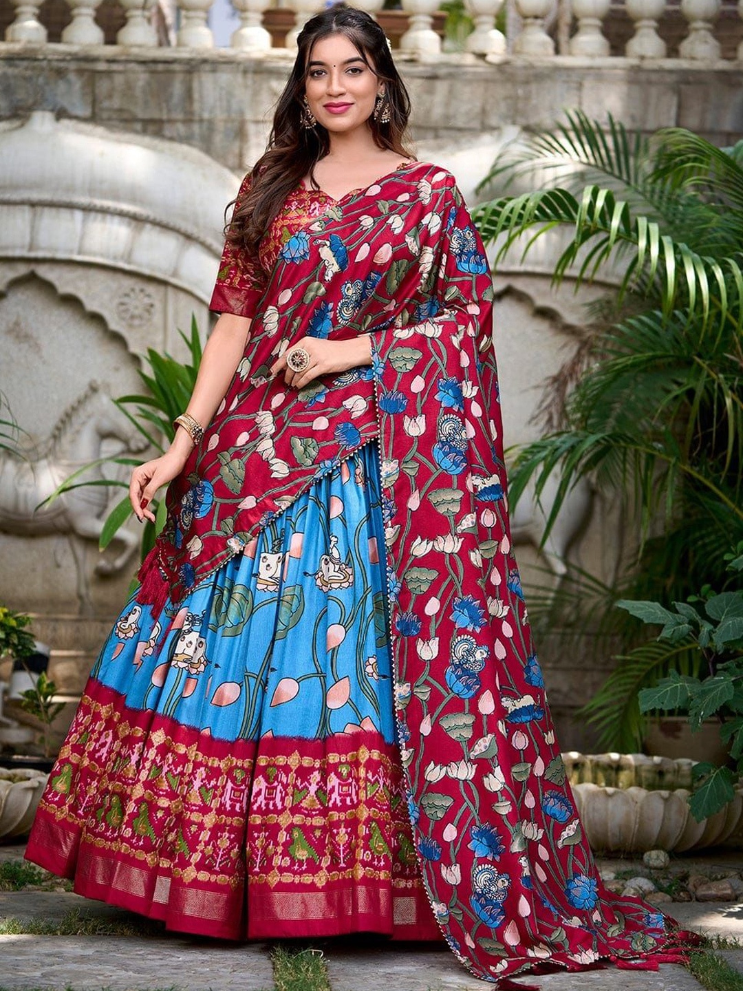 RADHVI BIZ Printed Kalamkari Ready to Wear Lehenga & Semi-Stitched Blouse With Dupatta, Teal
RADHVI BIZ Printed Kalamkari Ready to Wear Lehenga & Semi-Stitched Blouse With Dupatta, Teal