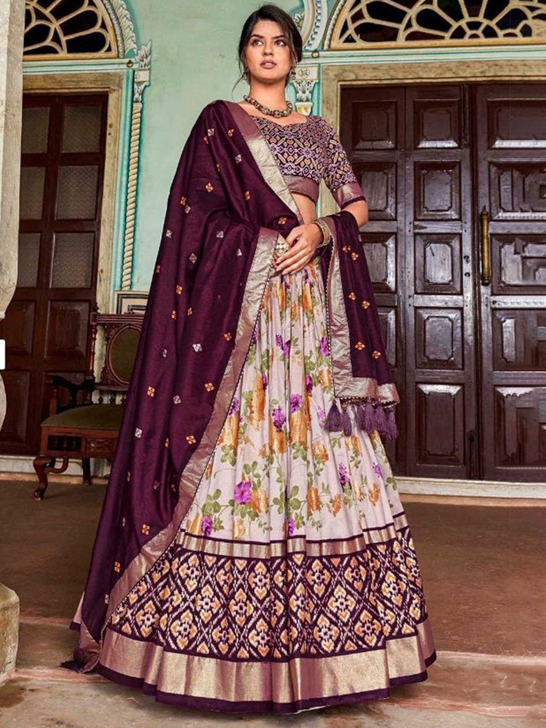 RADHVI BIZ Floral Printed Ready to Wear Silk Lehenga & Semi-Stitched Blouse With Dupatta, Purple
RADHVI BIZ Floral Printed Ready to Wear Silk Lehenga & Semi-Stitched Blouse With Dupatta, Purple