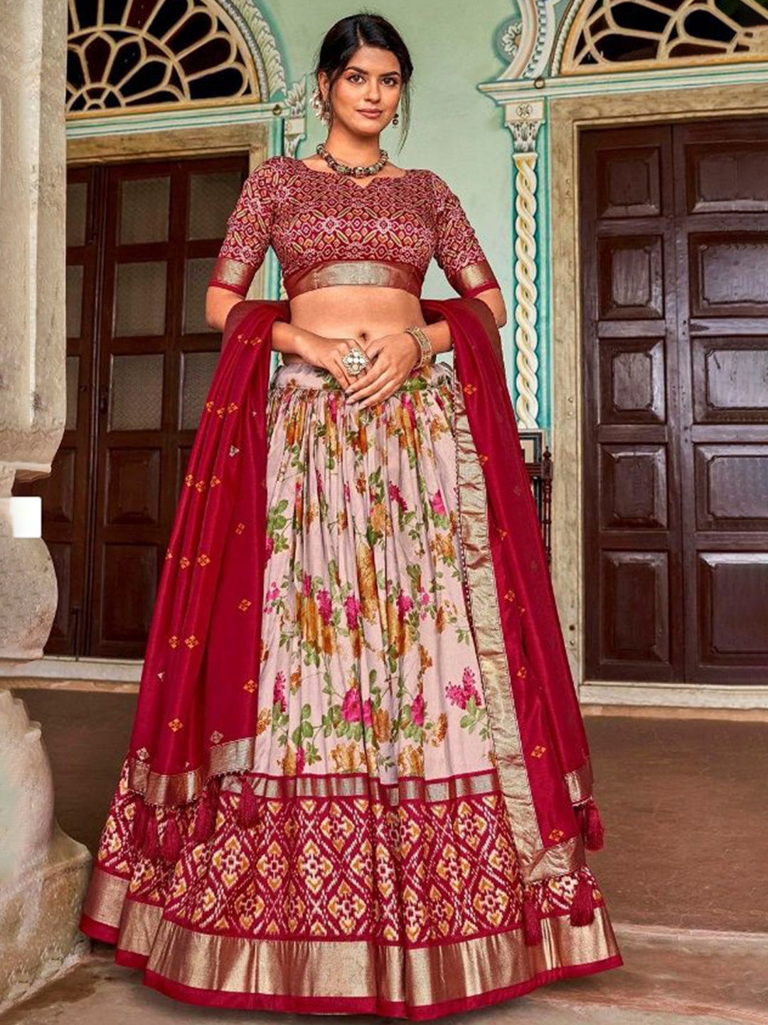 RADHVI BIZ Floral Printed Kalamkari Silk Ready to Wear Lehenga & Choli With Dupatta, Red
RADHVI BIZ Floral Printed Kalamkari Silk Ready to Wear Lehenga & Choli With Dupatta, Red