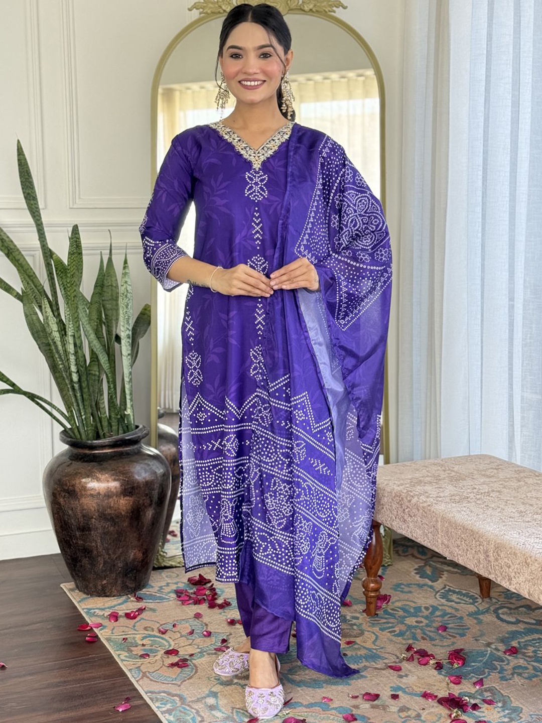 BAPS Floral Printed Gotta Patti V-Neck Straight Kurta With Trousers & Dupatta, Purple
BAPS Floral Printed Gotta Patti V-Neck Straight Kurta With Trousers & Dupatta, Purple