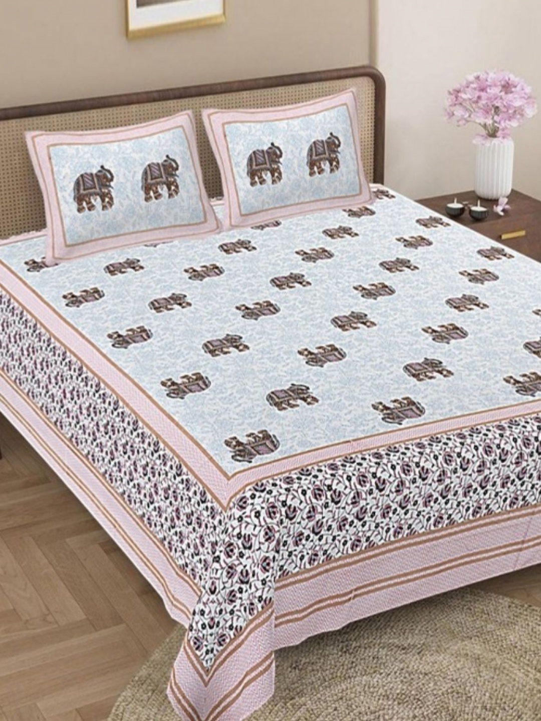 Jaipur Weaves Pink & White Ethnic Motifs 180 TC Cotton King Bedsheet Set 2.74 m x 2.74 m
Jaipur Weaves Pink & White Ethnic Motifs 180 TC Cotton King Bedsheet Set 2.74 m x 2.74 m