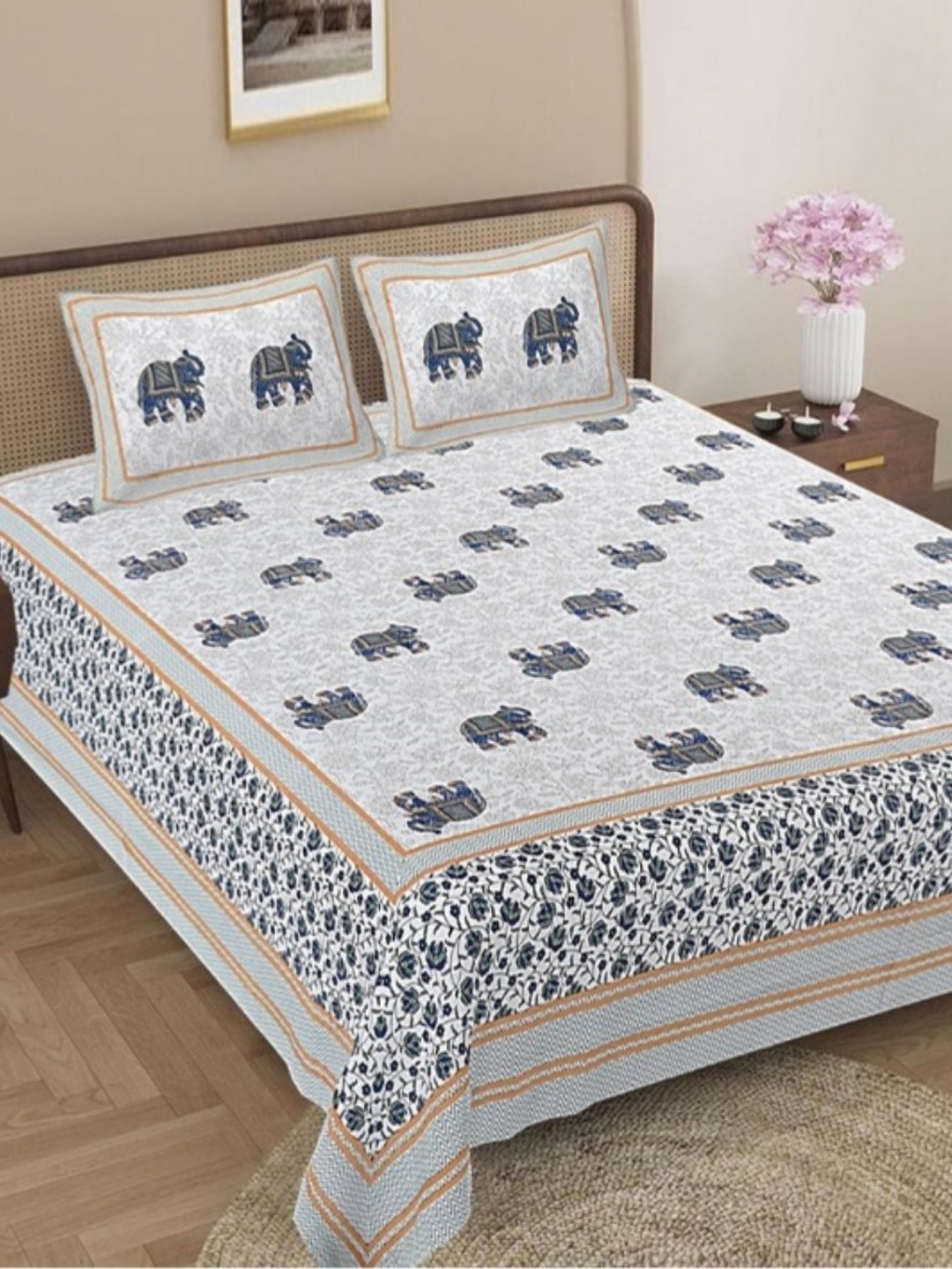 Jaipur Weaves Blue & White Ethnic Motifs 180 TC Cotton King Bedsheet Set 2.74 m x 2.74 m
Jaipur Weaves Blue & White Ethnic Motifs 180 TC Cotton King Bedsheet Set 2.74 m x 2.74 m