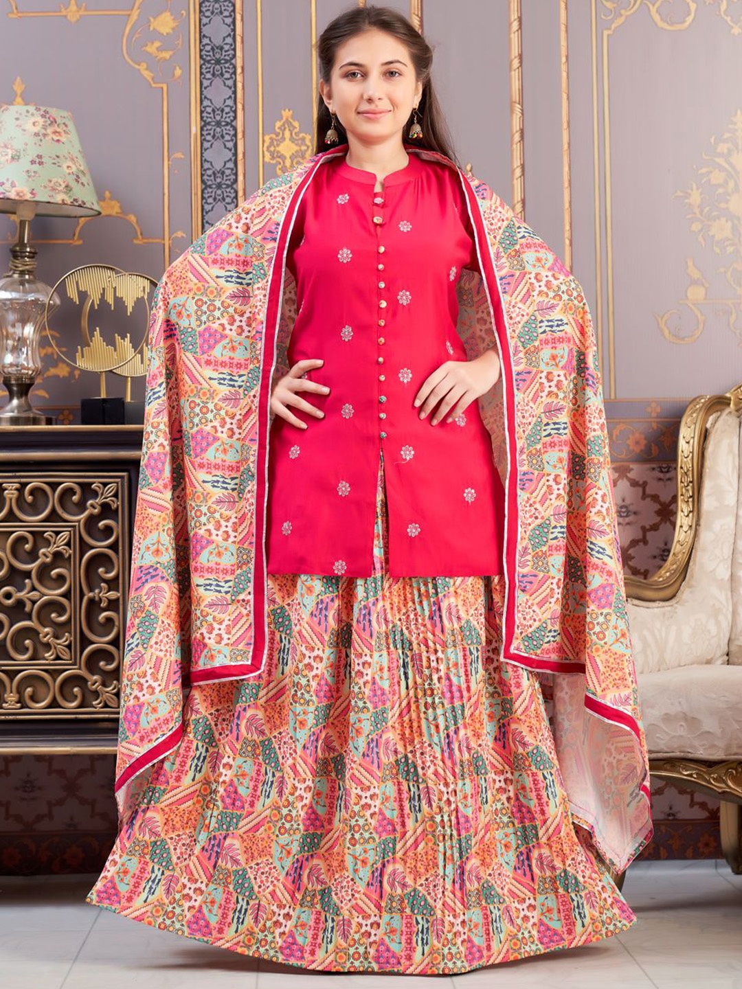 BAESD Girls Floral Embroidered Thread Work Pure Silk Kurti With Skirt & Dupatta, Pink
BAESD Girls Floral Embroidered Thread Work Pure Silk Kurti With Skirt & Dupatta, Pink