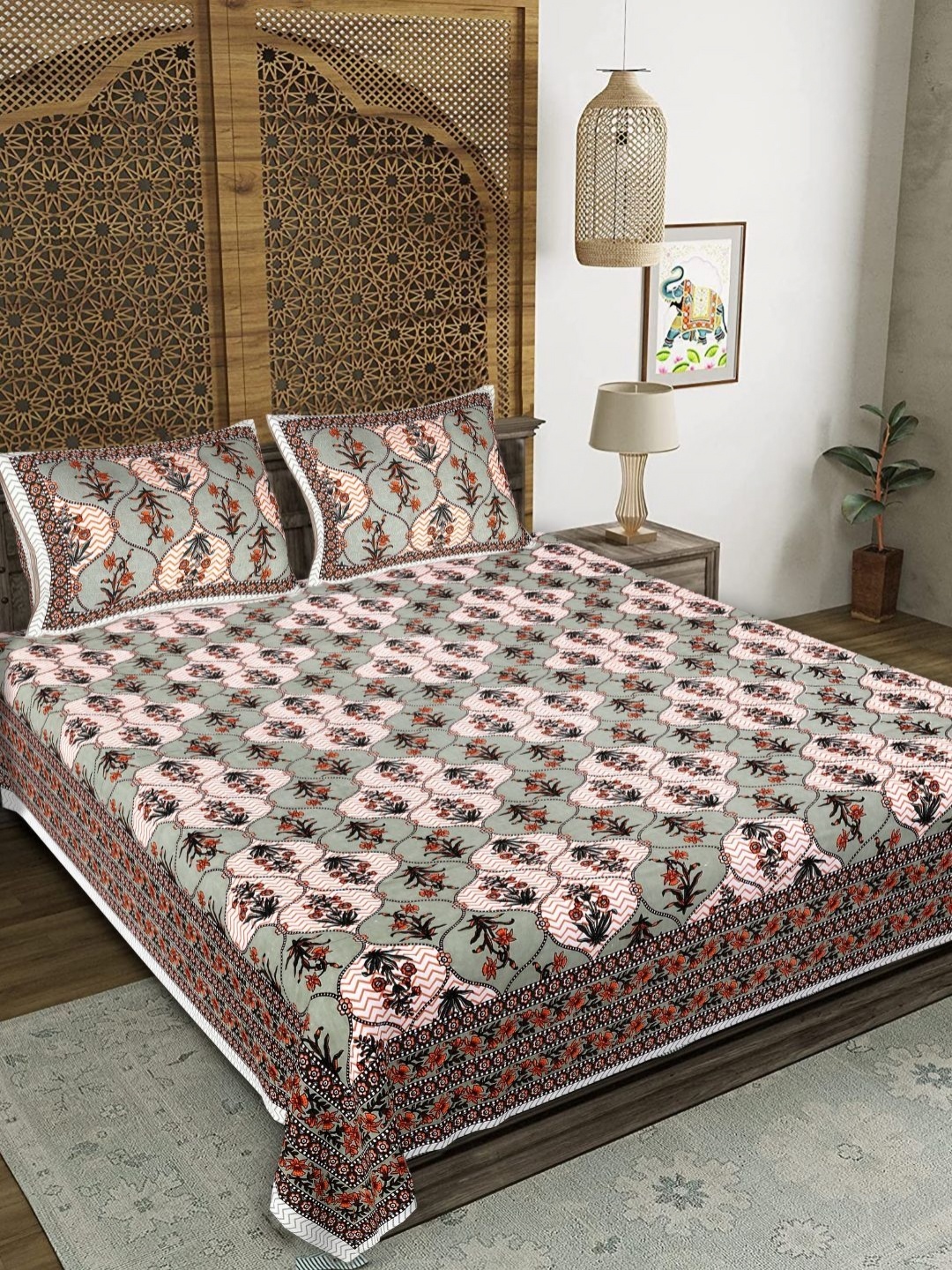 COLOURSBLOCK Brown & Green Floral Printed Cotton 180 TC King Bedsheet Set 2.75 m x 2.35 m
COLOURSBLOCK Brown & Green Floral Printed Cotton 180 TC King Bedsheet Set 2.75 m x 2.35 m