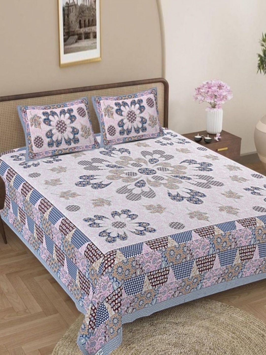 Jaipur Weaves White & Pink Ethnic Motifs 180 TC Cotton King Bedsheet Set 2.74 m x 2.74 m
Jaipur Weaves White & Pink Ethnic Motifs 180 TC Cotton King Bedsheet Set 2.74 m x 2.74 m