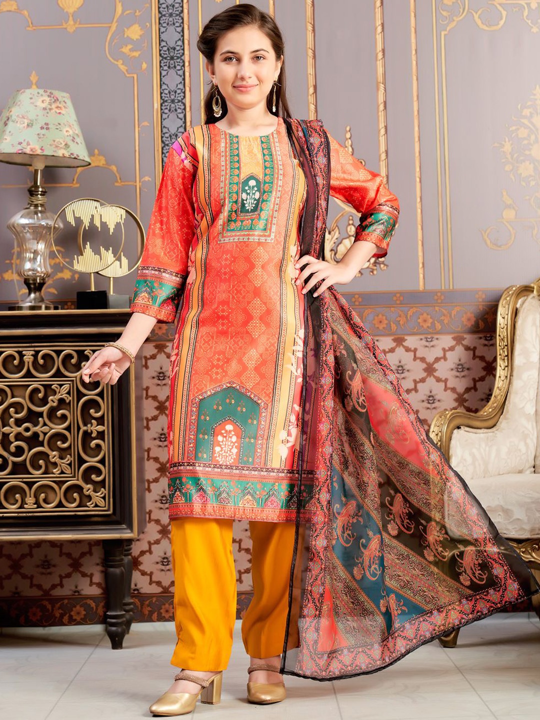 BAESD Floral Printed Round Neck Straight Satin Kurta With Trousers & Dupatta, Orange
BAESD Floral Printed Round Neck Straight Satin Kurta With Trousers & Dupatta, Orange