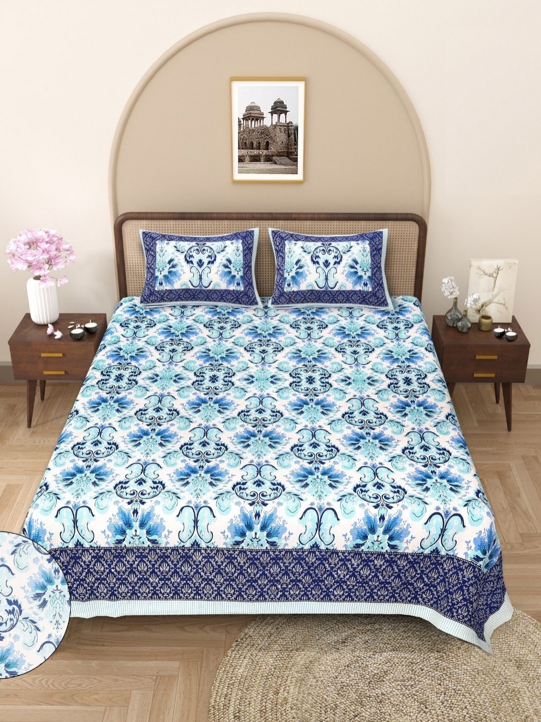 COLOURSBLOCK Blue & White Floral Printed Cotton 144 TC Queen Bedsheet Set 2.40 m x 2.15 m
COLOURSBLOCK Blue & White Floral Printed Cotton 144 TC Queen Bedsheet Set 2.40 m x 2.15 m