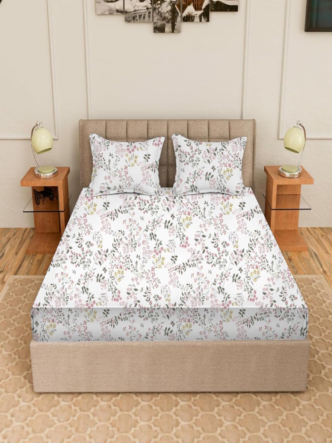 Trance Home Linen White Printed 180TC Cotton Queen Fitted Bedsheet With 2 Pillow Covers
Trance Home Linen White Printed 180TC Cotton Queen Fitted Bedsheet With 2 Pillow Covers