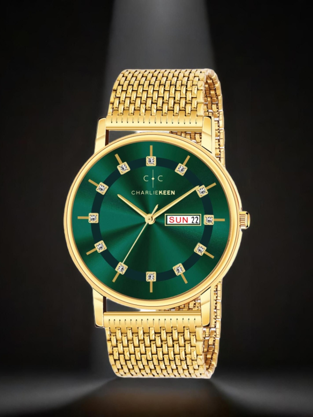 CHARLIEKEEN Men Brass Embellished Dial & Stainless Steel Straps Analogue Watch CC-GR428-GRN-GLD, Green
CHARLIEKEEN Men Brass Embellished Dial & Stainless Steel Straps Analogue Watch CC-GR428-GRN-GLD, Green