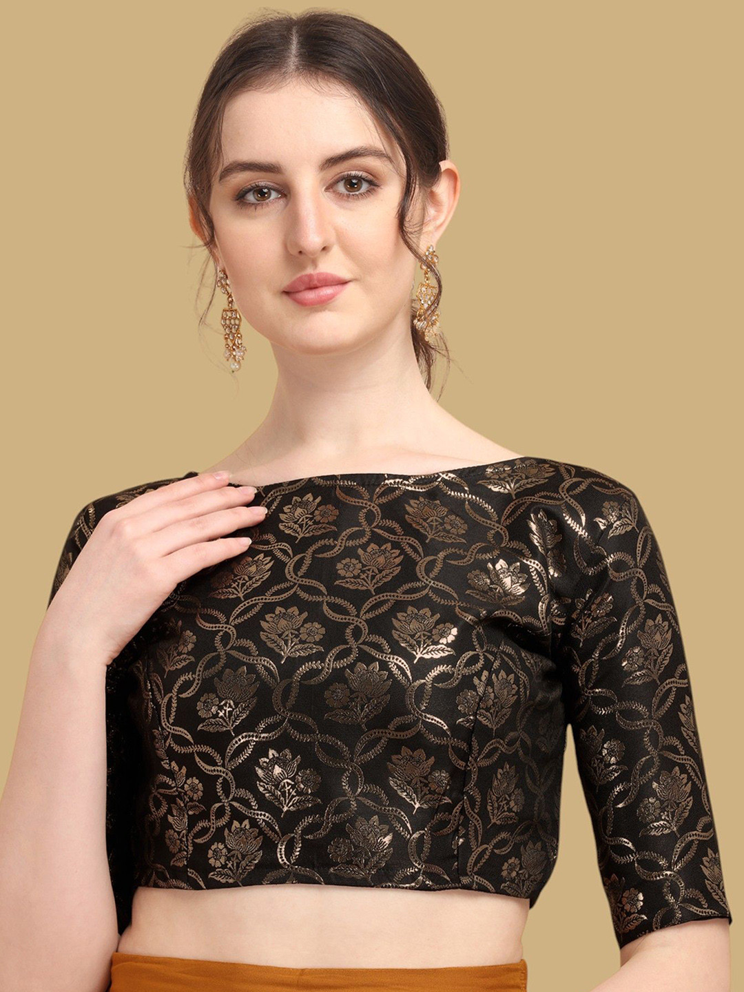 Oomph! Woven Design Zari Boat Neck Jacquard Saree Blouse, Black
Oomph! Woven Design Zari Boat Neck Jacquard Saree Blouse, Black