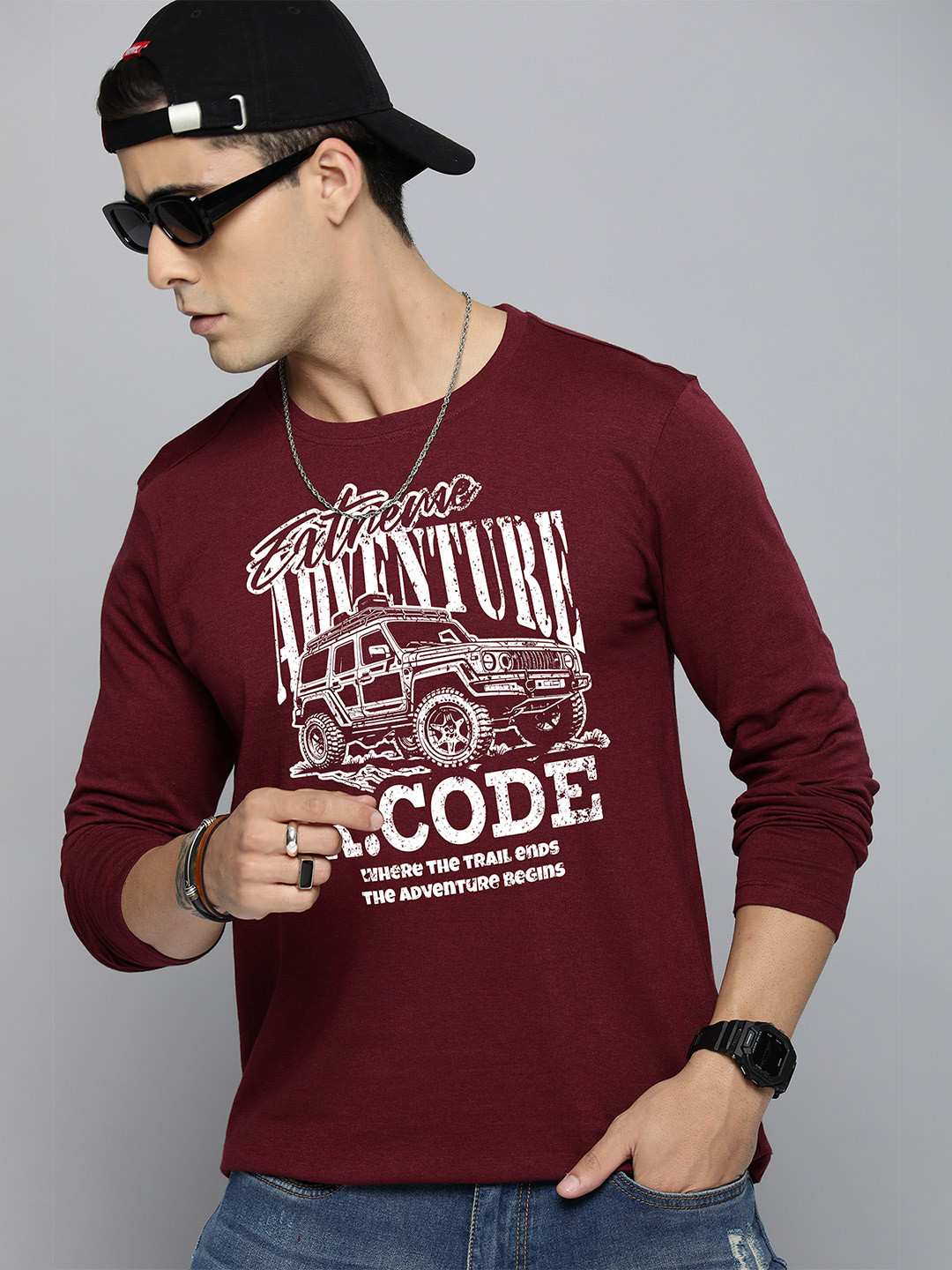 R.Code by The Roadster Life Co. Men Typography Printed Applique T-shirt, Burgundy
R.Code by The Roadster Life Co. Men Typography Printed Applique T-shirt, Burgundy