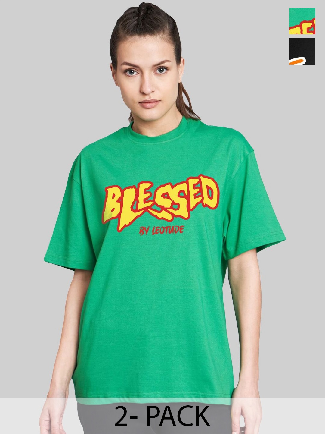 Leotude Women Pack Of 2 Typography Printed Round Neck Cotton Oversized T-shirts, Green
Leotude Women Pack Of 2 Typography Printed Round Neck Cotton Oversized T-shirts, Green