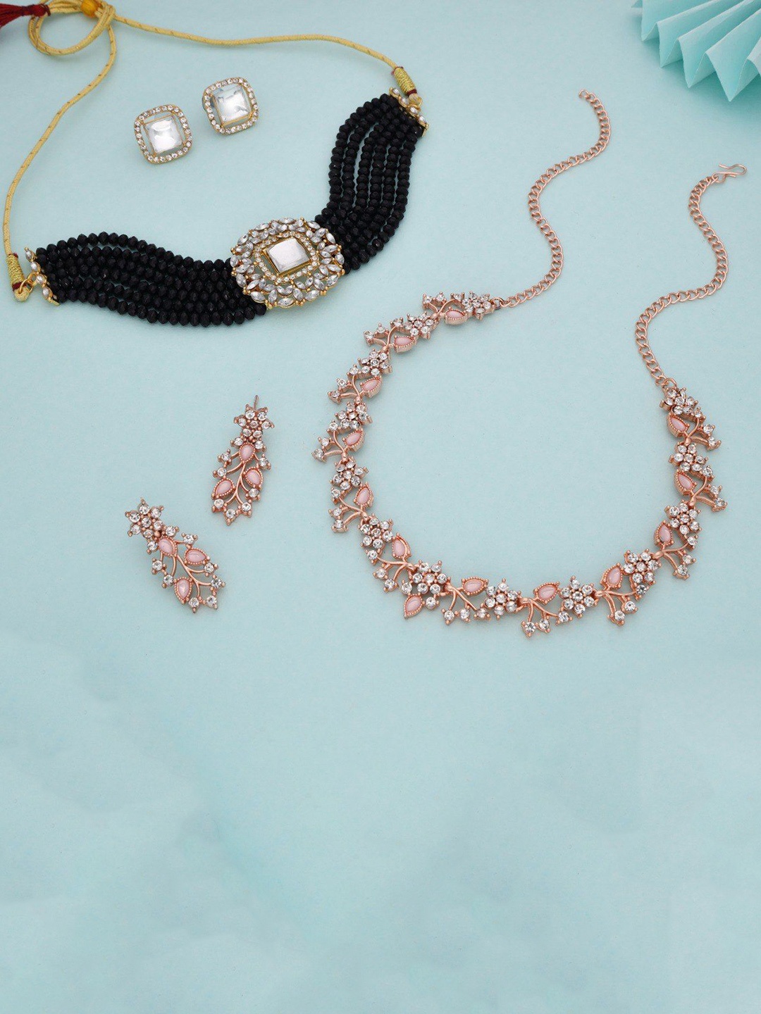 Lyriss Set Of 2 Gold-Plated & Rose Gold-Plated American-Diamond-Studded Jewellery Set
Lyriss Set Of 2 Gold-Plated & Rose Gold-Plated American-Diamond-Studded Jewellery Set