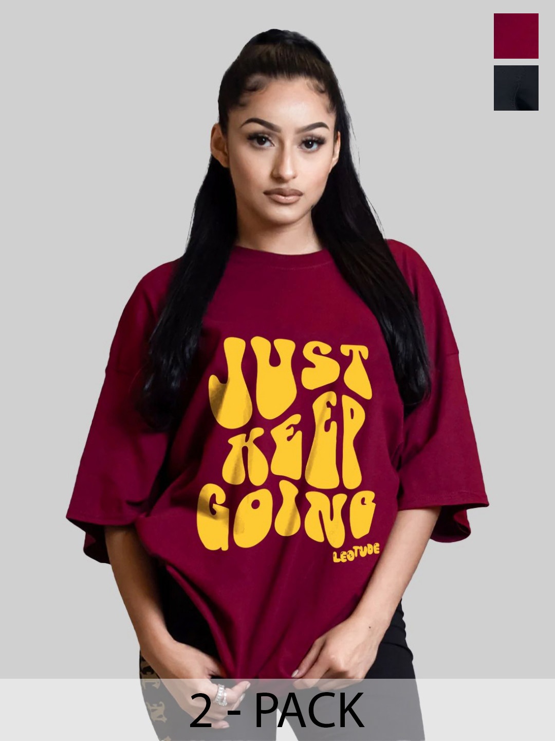 Leotude Women Pack Of 2 Typography Printed Round Neck Cotton Oversized T-shirts, Burgundy
Leotude Women Pack Of 2 Typography Printed Round Neck Cotton Oversized T-shirts, Burgundy