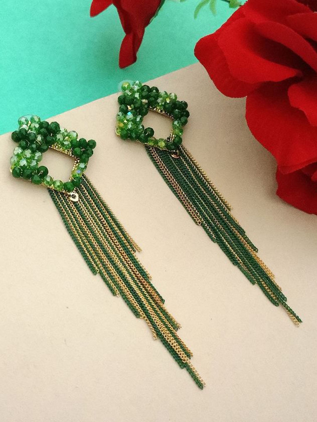DIVASTRI Gold-Plated Artificial Beaded Contemporary Shaped Tasselled Drop Earrings, Green
DIVASTRI Gold-Plated Artificial Beaded Contemporary Shaped Tasselled Drop Earrings, Green