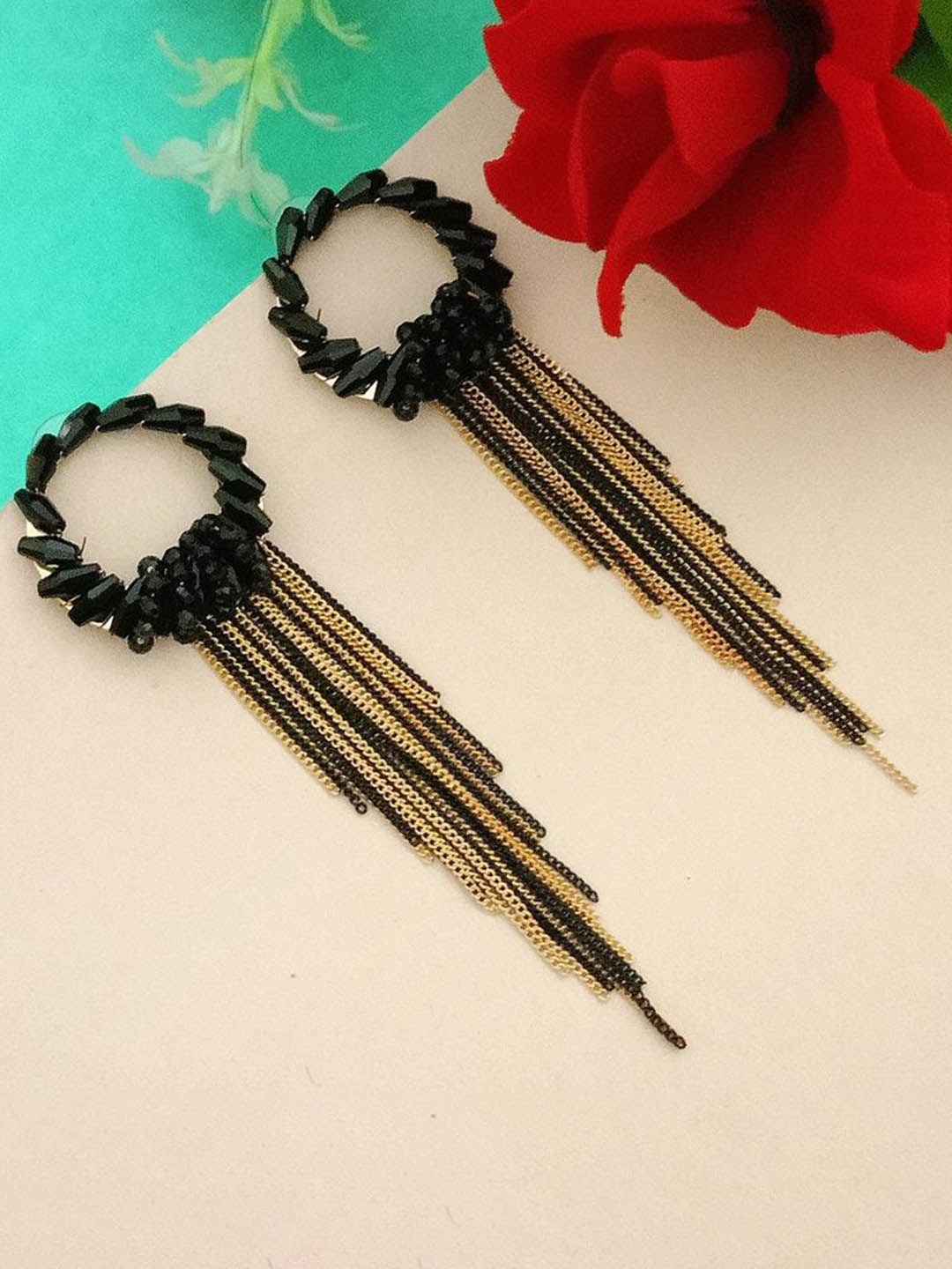 DIVASTRI Gold-Plated Artificial Beaded Contemporary Shaped Chain Drop Earrings, Black
DIVASTRI Gold-Plated Artificial Beaded Contemporary Shaped Chain Drop Earrings, Black