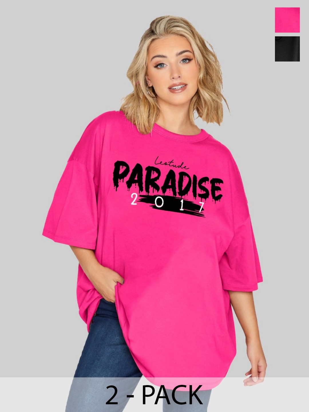 Leotude Women Pack Of 2 Typography Printed Round Neck Cotton Oversized T-shirts, Pink
Leotude Women Pack Of 2 Typography Printed Round Neck Cotton Oversized T-shirts, Pink