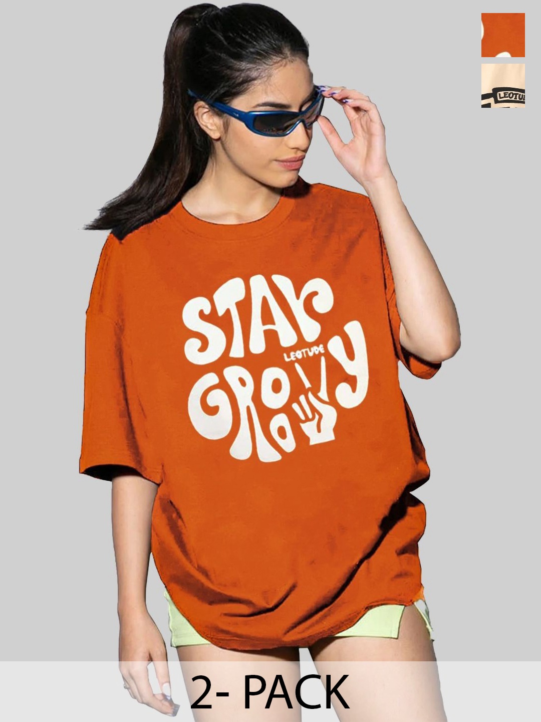 Leotude Women Pack Of 2 Typography Printed Round Neck Cotton Oversized T-shirts, Orange
Leotude Women Pack Of 2 Typography Printed Round Neck Cotton Oversized T-shirts, Orange
