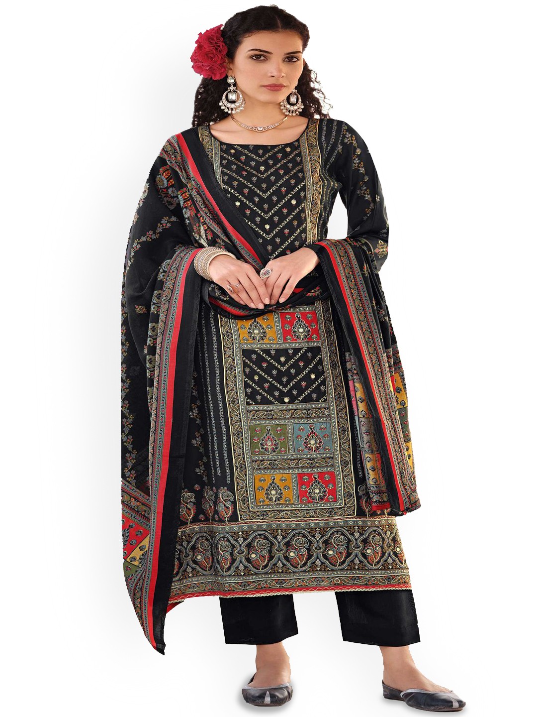 DRAVINAM Trends Ethnic Motifs Embroidered Sequinned Pure Cotton Unstitched Dress Material, Black
DRAVINAM Trends Ethnic Motifs Embroidered Sequinned Pure Cotton Unstitched Dress Material, Black