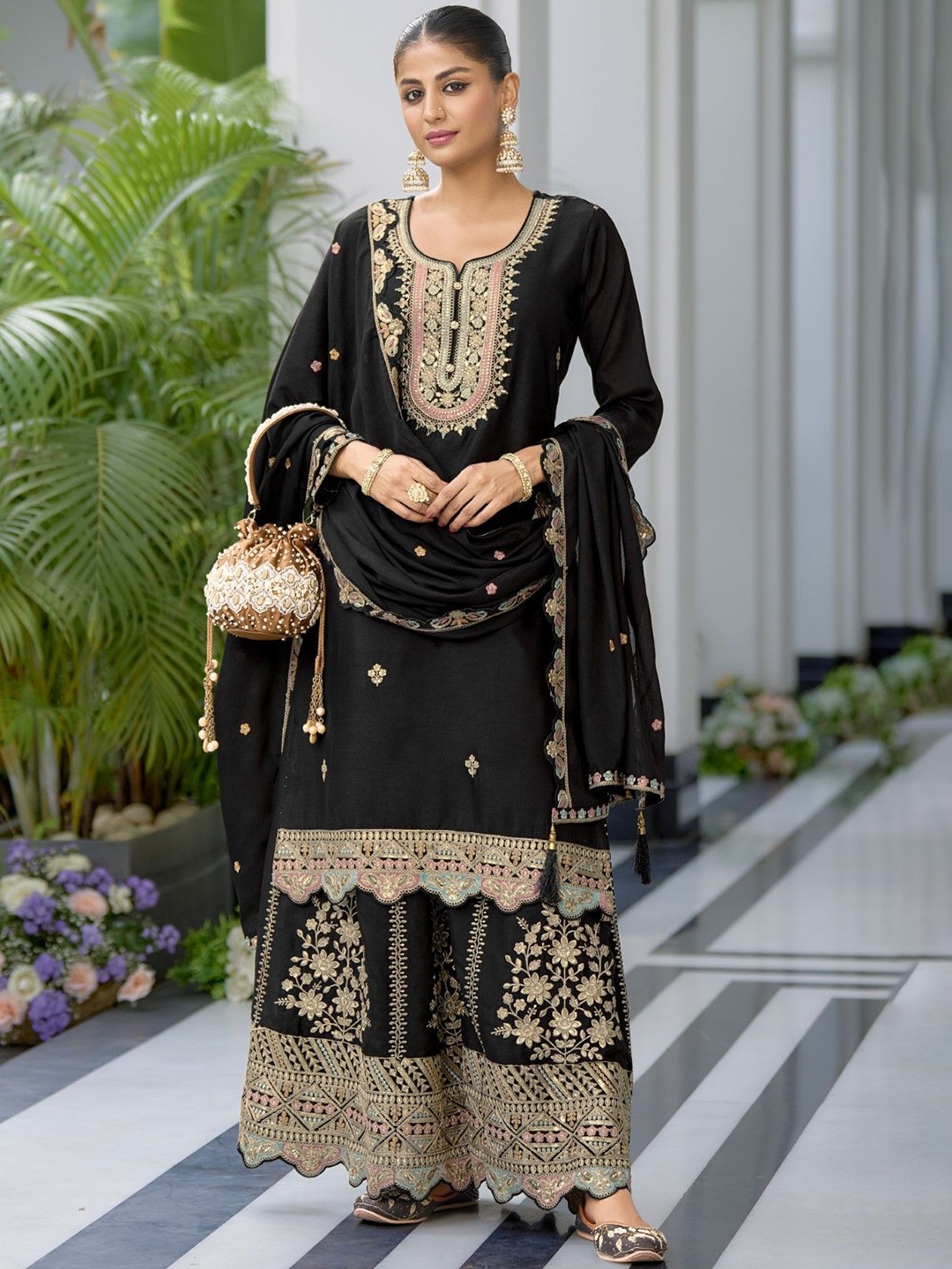 AUTUMN LANE Floral Embroidered Sequinned Cotton Straight Kurta With Palazzos & Dupatta, Black
AUTUMN LANE Floral Embroidered Sequinned Cotton Straight Kurta With Palazzos & Dupatta, Black