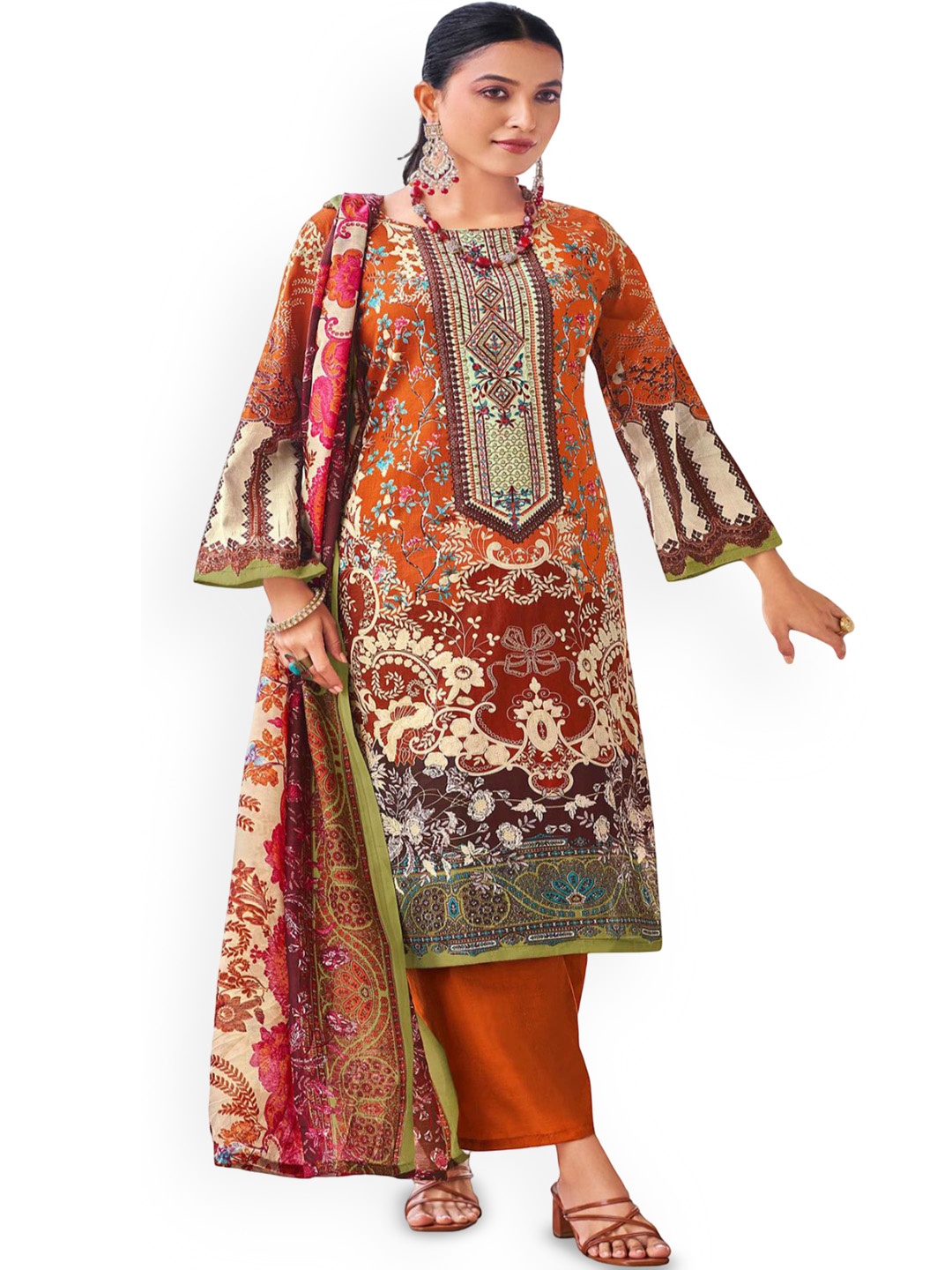 DRAVINAM Trends Ethnic Motifs Embroidered Sequinned Pure Cotton Unstitched Dress Material, Orange
DRAVINAM Trends Ethnic Motifs Embroidered Sequinned Pure Cotton Unstitched Dress Material, Orange