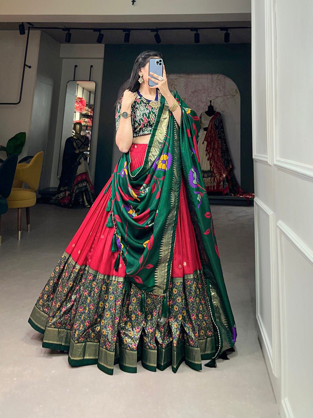 RADHVI BIZ Printed Kalamkari Ready to Wear Lehenga & Semi-Stitched Blouse With Dupatta, Red
RADHVI BIZ Printed Kalamkari Ready to Wear Lehenga & Semi-Stitched Blouse With Dupatta, Red