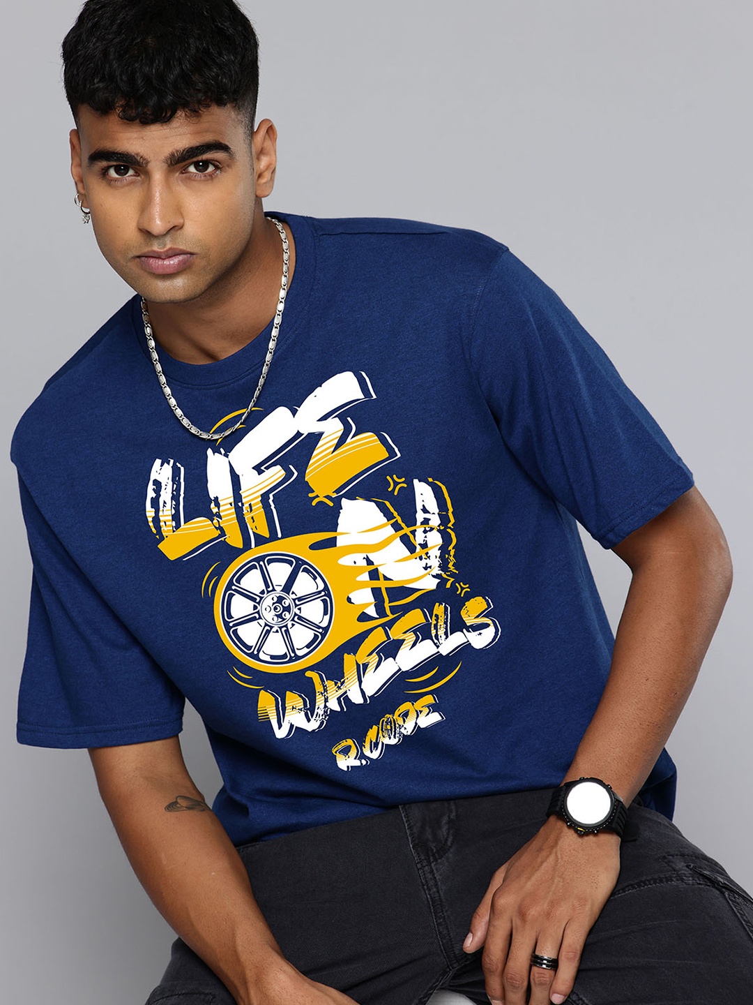R.Code by The Roadster Lifestyle Co. Men Graphic Printed Cotton Relaxed Fit T-shirt, Blue
R.Code by The Roadster Lifestyle Co. Men Graphic Printed Cotton Relaxed Fit T-shirt, Blue