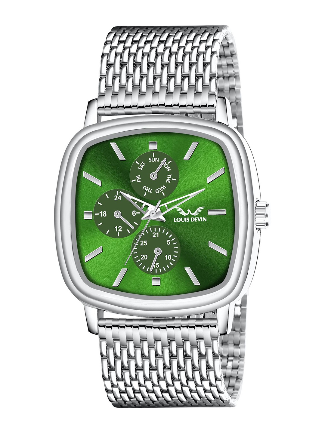 LOUIS DEVIN Men Brass Embellished Dial & Stainless Steel Analogue Watch LD-GS061-GRN-CH, Silver
LOUIS DEVIN Men Brass Embellished Dial & Stainless Steel Analogue Watch LD-GS061-GRN-CH, Silver