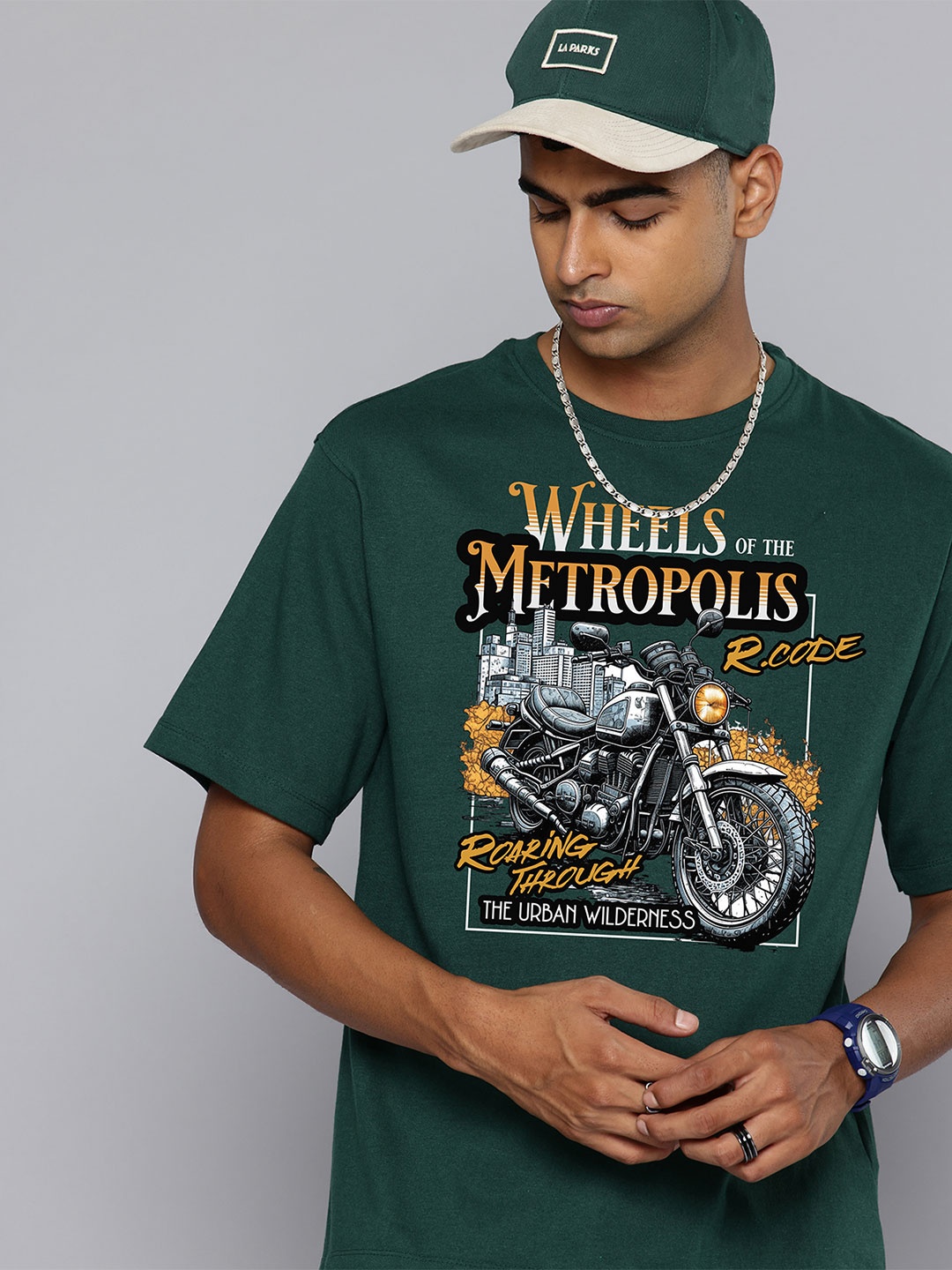 R.Code by The Roadster Lifestyle Co. Men Graphic Printed Cotton Relaxed Fit T-shirt, Green
R.Code by The Roadster Lifestyle Co. Men Graphic Printed Cotton Relaxed Fit T-shirt, Green