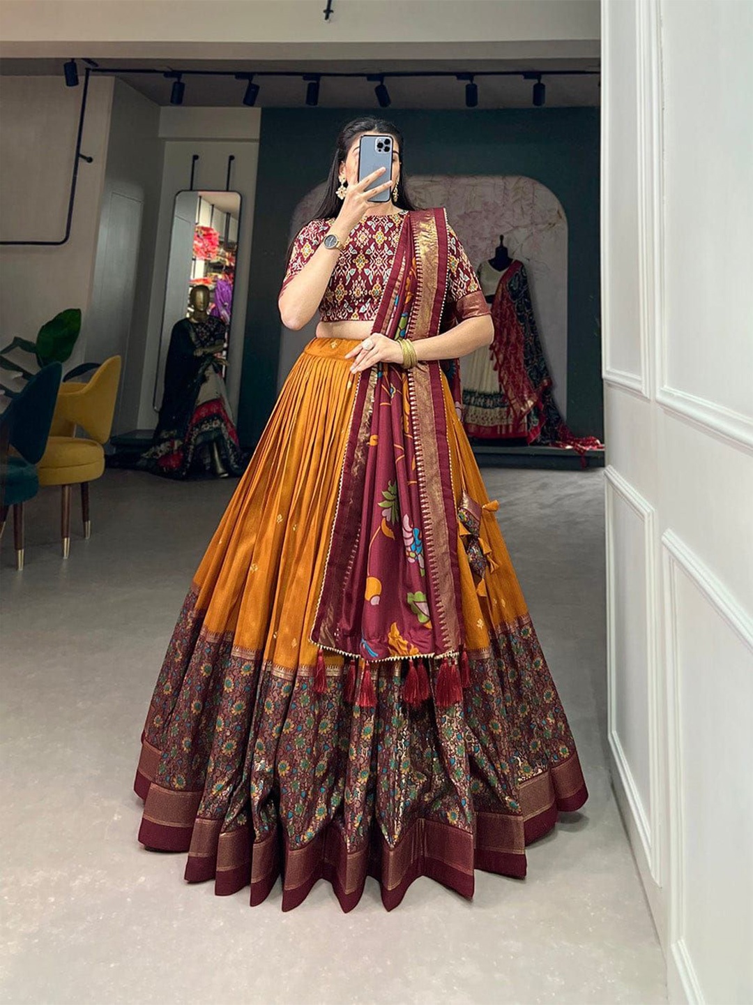 RADHVI BIZ Printed Kalamkari Ready to Wear Lehenga & Semi-Stitched Blouse With Dupatta, Yellow
RADHVI BIZ Printed Kalamkari Ready to Wear Lehenga & Semi-Stitched Blouse With Dupatta, Yellow