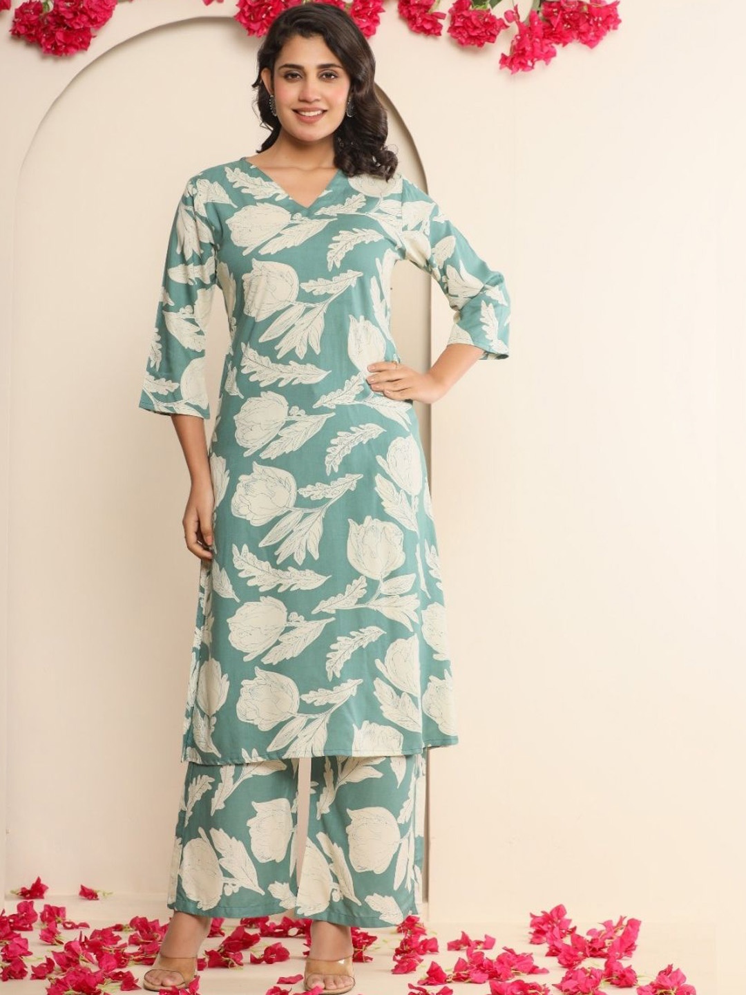 Atha Fashion Aasmani Leher Floral Printed Pure Cotton Kurta With Palazzos, Sea green
Atha Fashion Aasmani Leher Floral Printed Pure Cotton Kurta With Palazzos, Sea green