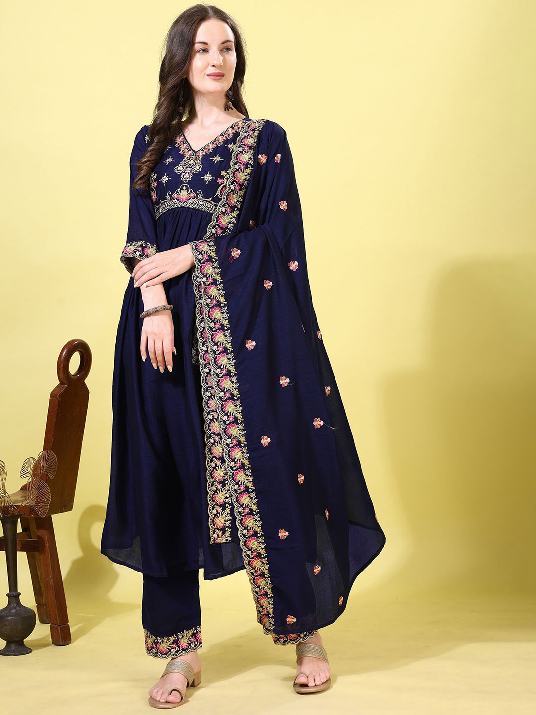 Hirvanti Fashion Floral Embroidered Pleated A-Line Kurta With Palazzos & Dupatta, Blue
Hirvanti Fashion Floral Embroidered Pleated A-Line Kurta With Palazzos & Dupatta, Blue