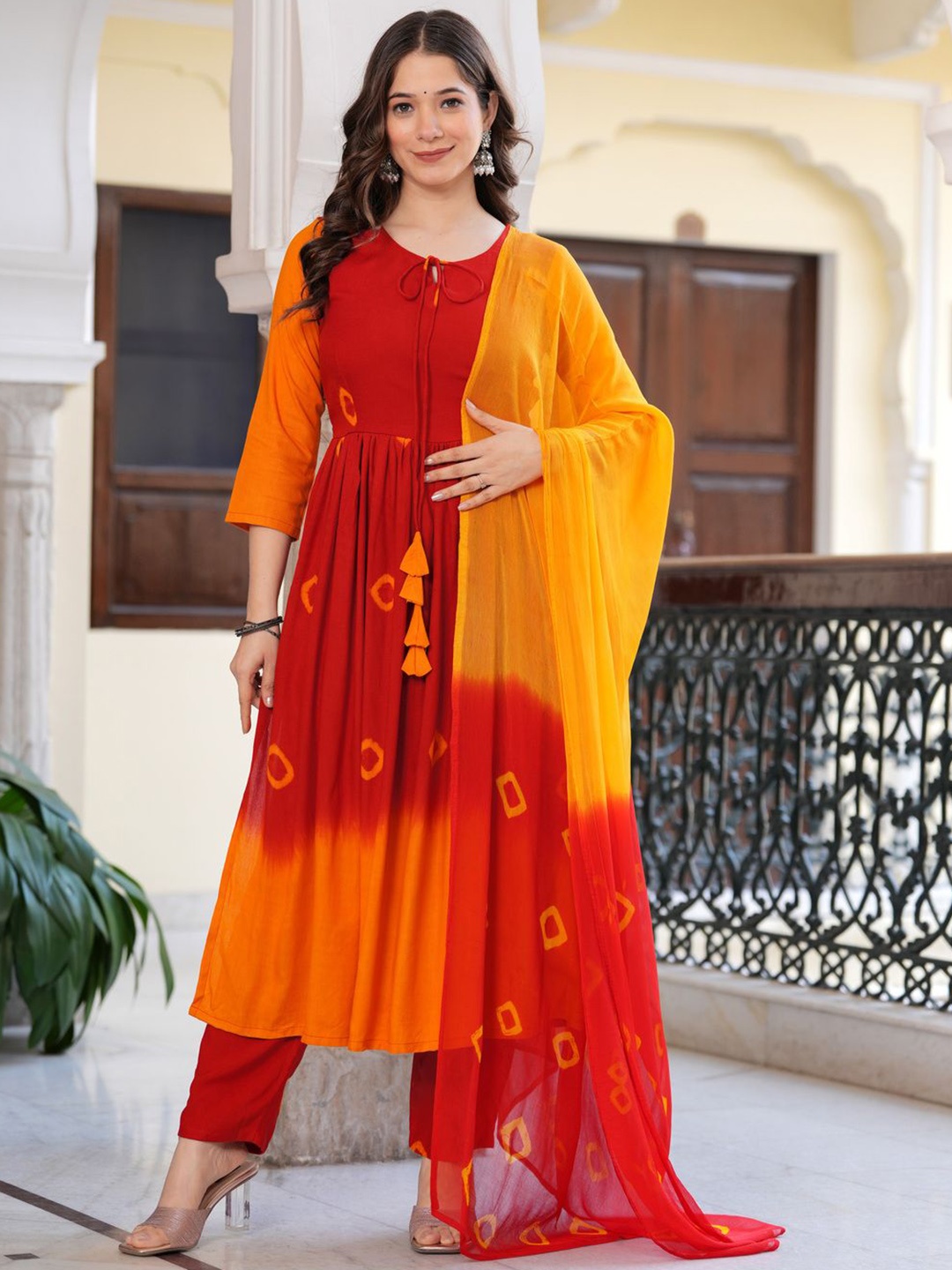 Sitaram Designer Tie and dye Printed Pleated Straight Kurta with Trousers & Dupatta, Red
Sitaram Designer Tie and dye Printed Pleated Straight Kurta with Trousers & Dupatta, Red