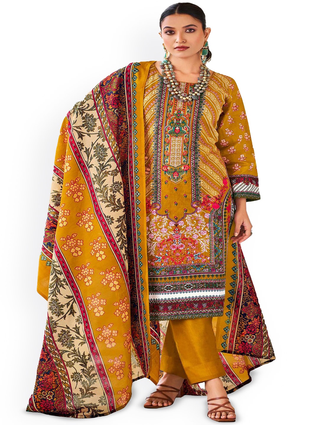 DRAVINAM Trends Ethnic Motifs Embroidered Sequinned Pure Cotton Unstitched Dress Material, Yellow
DRAVINAM Trends Ethnic Motifs Embroidered Sequinned Pure Cotton Unstitched Dress Material, Yellow