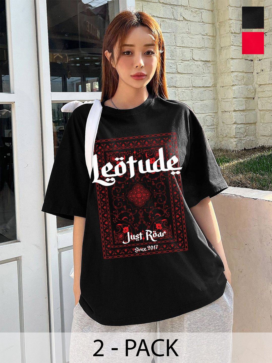 Leotude Women Pack Of 2 Graphic Printed Round Neck Cotton Oversized T-shirts, Black
Leotude Women Pack Of 2 Graphic Printed Round Neck Cotton Oversized T-shirts, Black