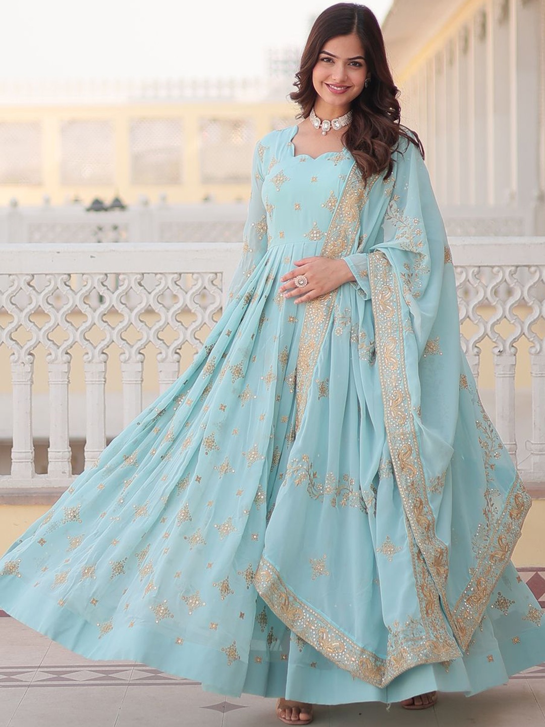 Fashion Basket Women Embroidery Fit & Flared Anarkali Gown Ethnic Dresses With Dupatta, Blue
Fashion Basket Women Embroidery Fit & Flared Anarkali Gown Ethnic Dresses With Dupatta, Blue