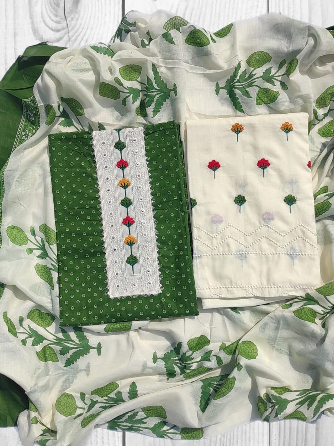 GC 80 BY GAURI COLLECTION Floral Embroidered Pure Cotton Unstitched Dress Material, Green
GC 80 BY GAURI COLLECTION Floral Embroidered Pure Cotton Unstitched Dress Material, Green