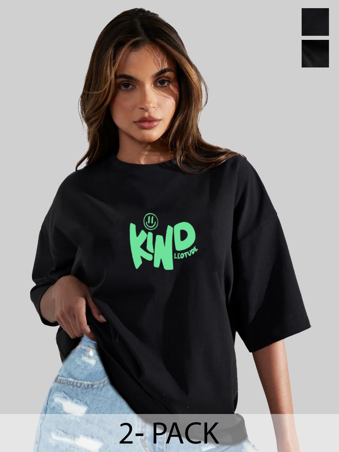 Leotude Women Pack Of 2 Typography Printed Round Neck Cotton Oversized T-shirts, Black
Leotude Women Pack Of 2 Typography Printed Round Neck Cotton Oversized T-shirts, Black