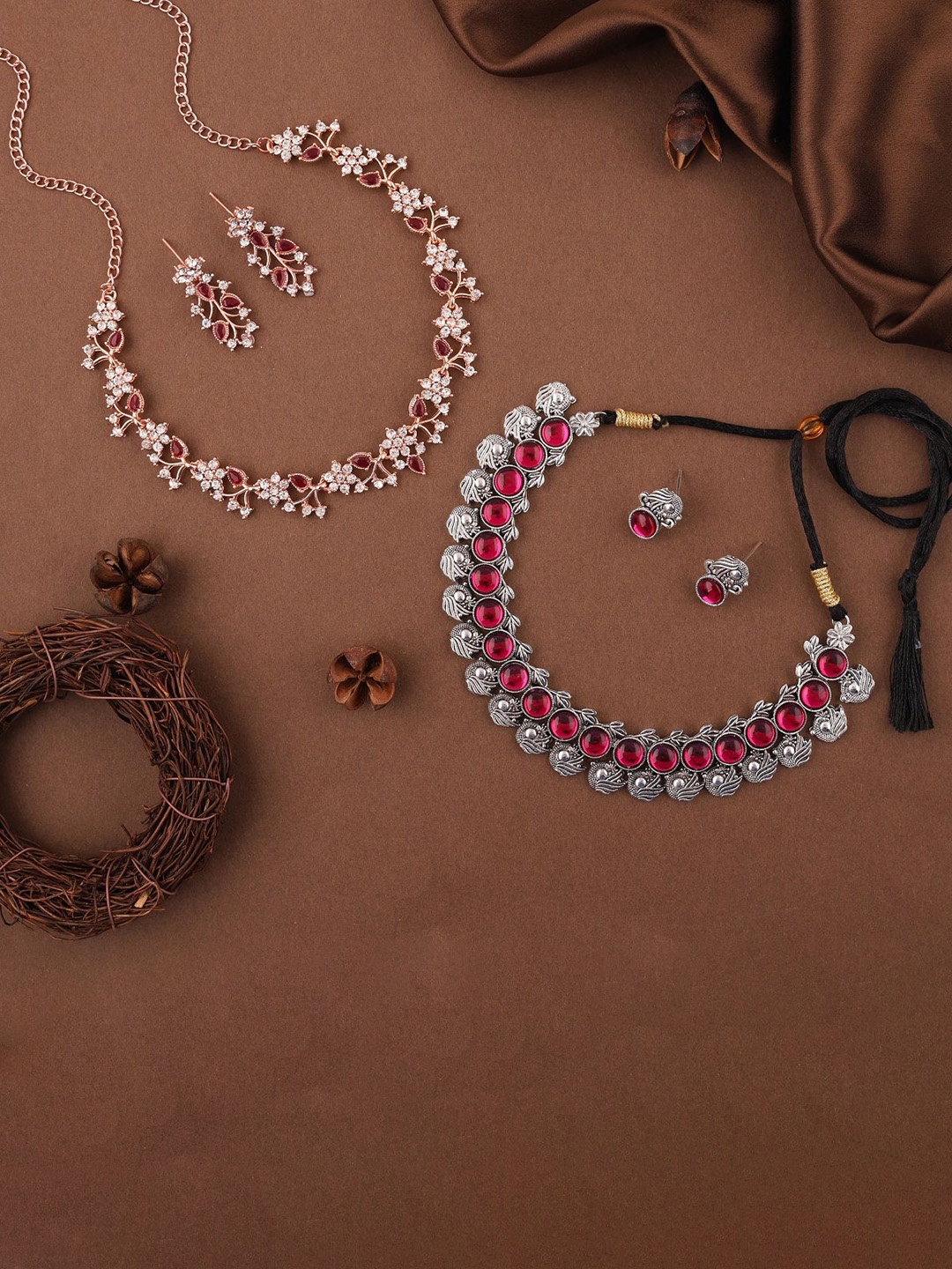 Lyriss Set Of 2 Rose Gold-Plated & Silver-Plated American-Diamond-Studded Jewellery Set
Lyriss Set Of 2 Rose Gold-Plated & Silver-Plated American-Diamond-Studded Jewellery Set