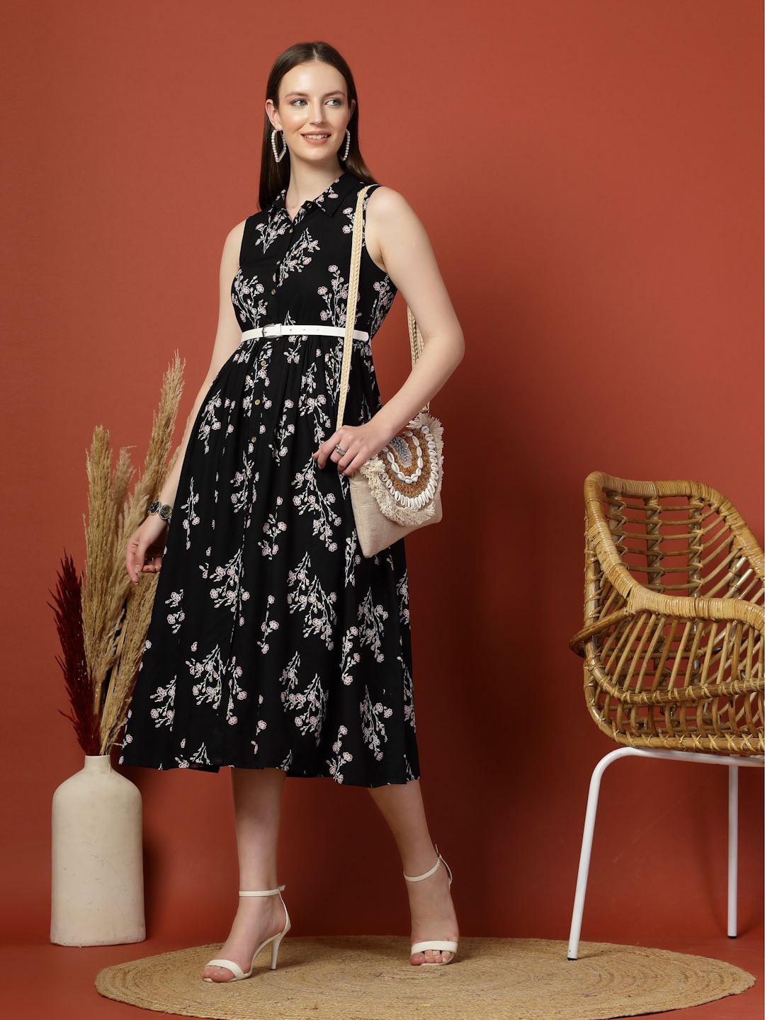all about you Women Floral Print Shirt Collar Sleeveless Shirt Style Midi Dress, Black
all about you Women Floral Print Shirt Collar Sleeveless Shirt Style Midi Dress, Black