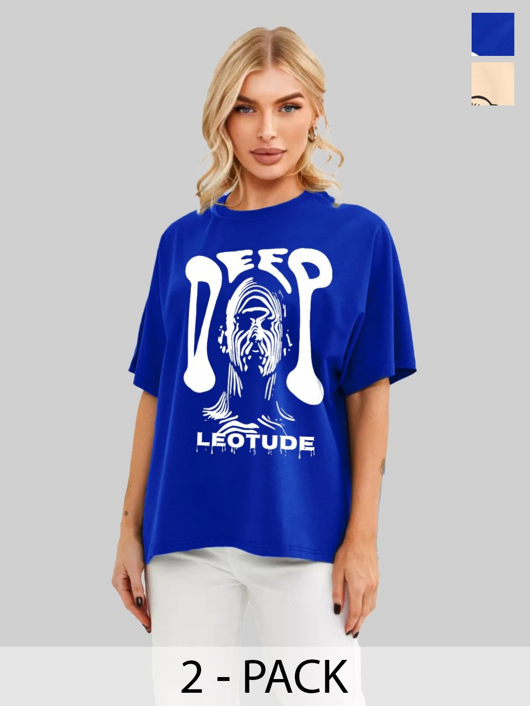 Leotude Women Pack Of 2 Typography Printed Round Neck Cotton Oversized T-shirts, Blue
Leotude Women Pack Of 2 Typography Printed Round Neck Cotton Oversized T-shirts, Blue