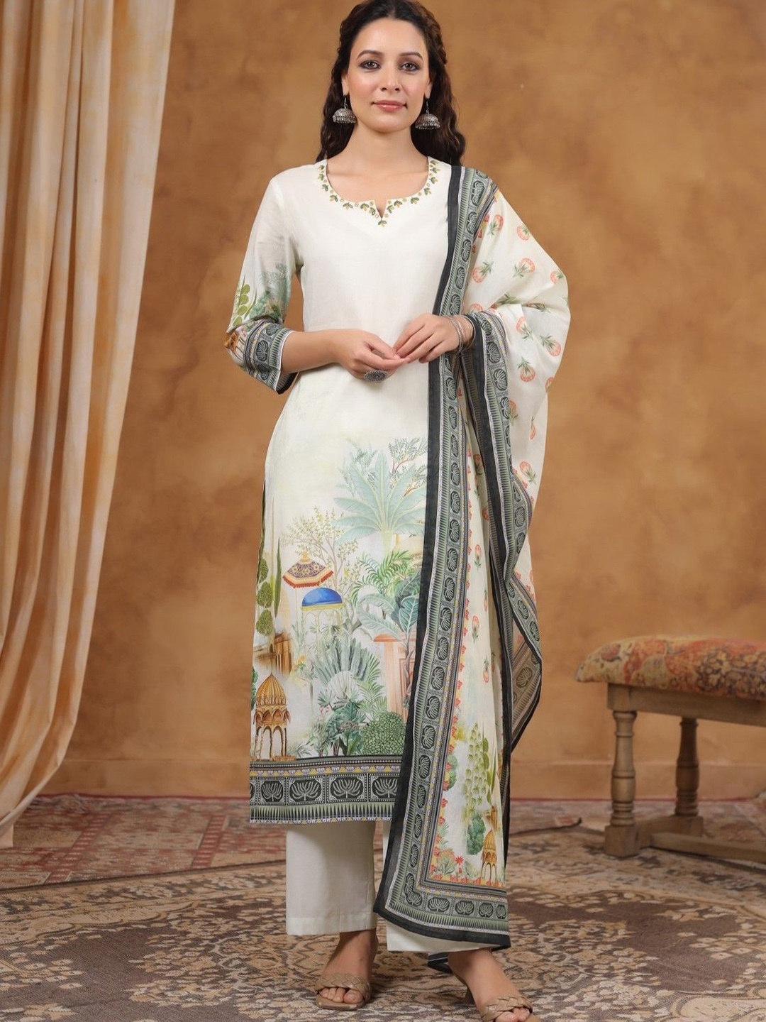 AUTUMN LANE Ethnic Motifs Printed Pure Cotton Straight Kurta with Trousers & Dupatta, Off white
AUTUMN LANE Ethnic Motifs Printed Pure Cotton Straight Kurta with Trousers & Dupatta, Off white