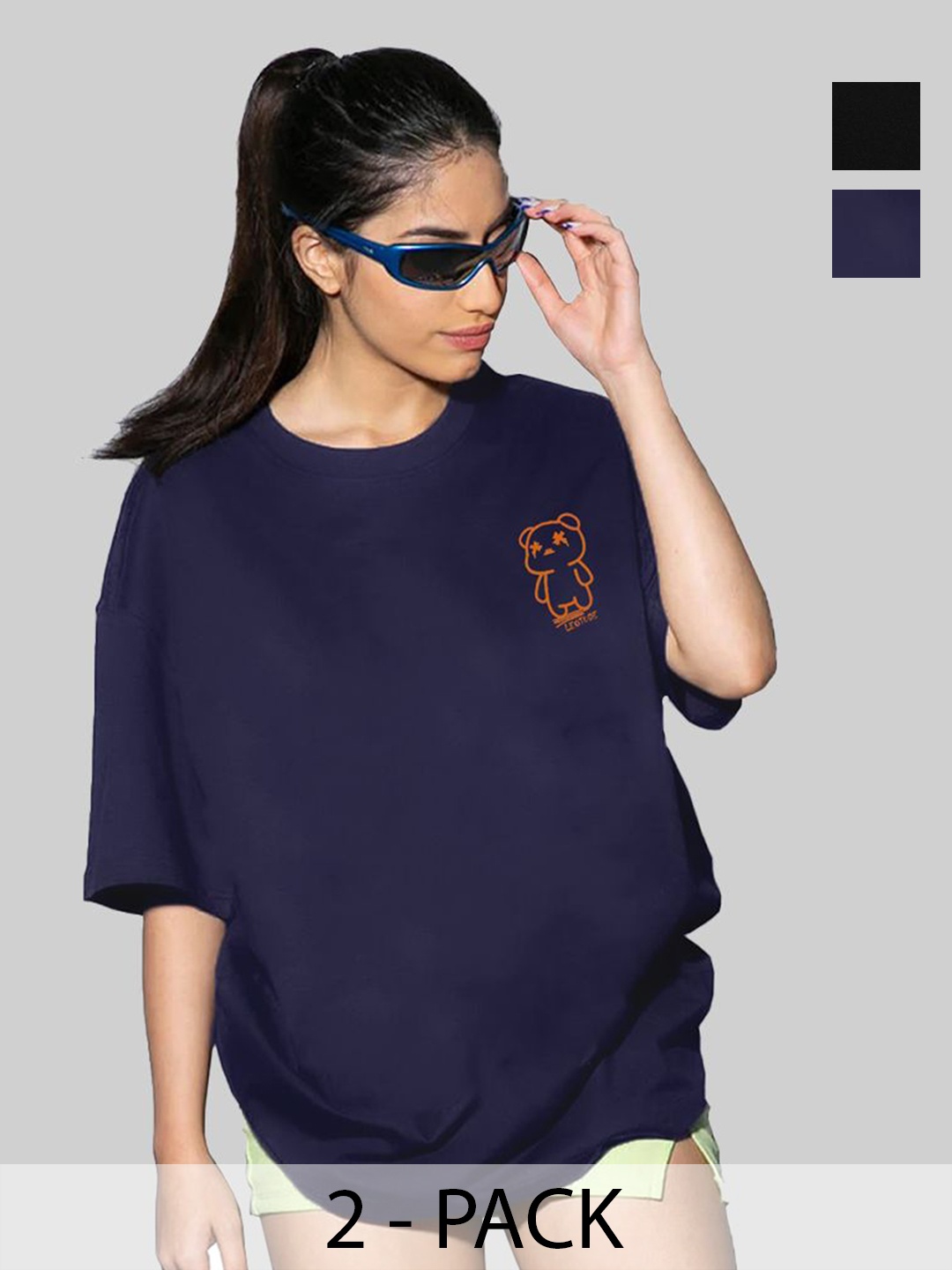 Leotude Women Pack Of 2 Graphic Printed Round Neck Cotton Oversized T-shirts, Navy blue
Leotude Women Pack Of 2 Graphic Printed Round Neck Cotton Oversized T-shirts, Navy blue